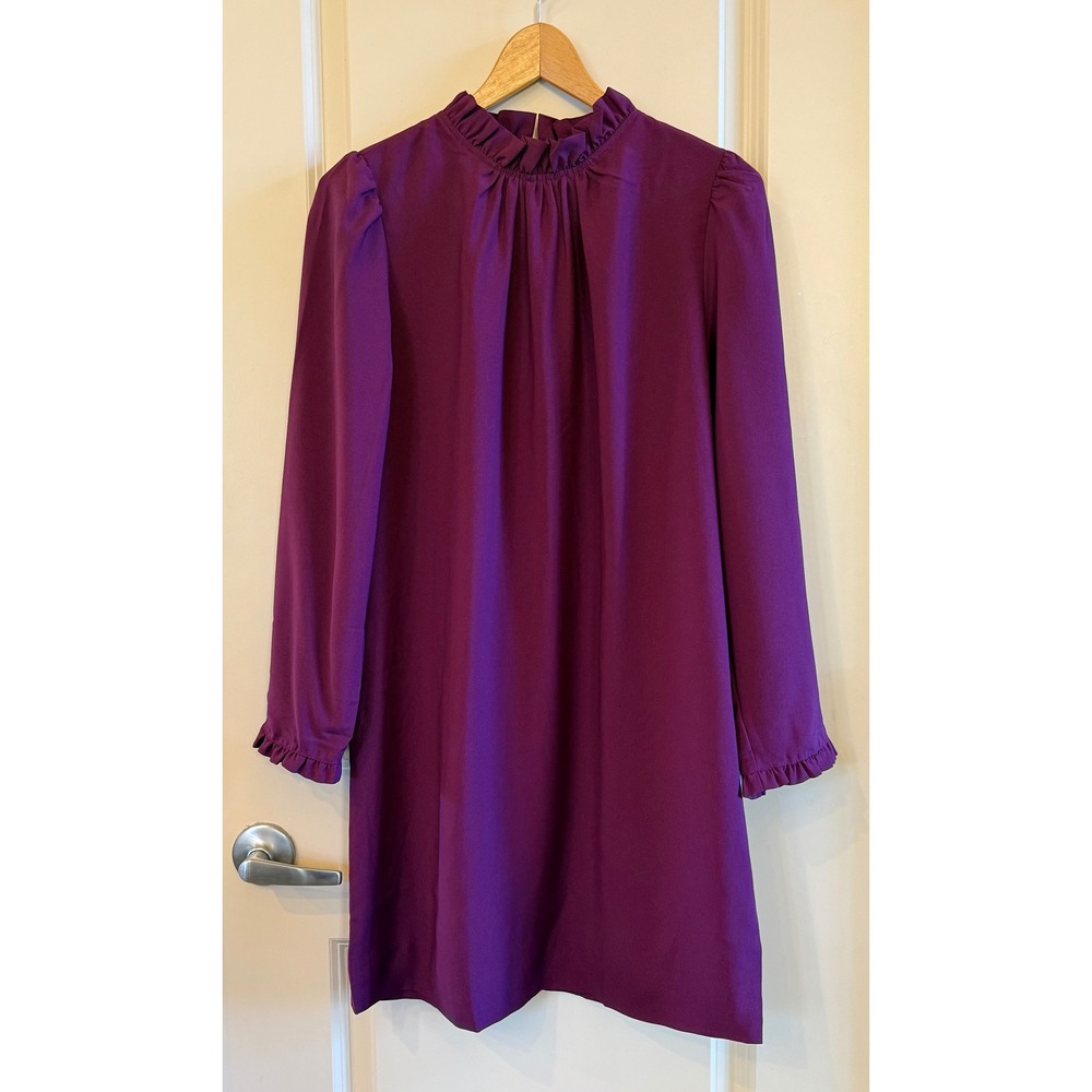 J. Crew Purple Ruffle Neck Business Casual Lined Long Sleeve Shift Dress Size 4